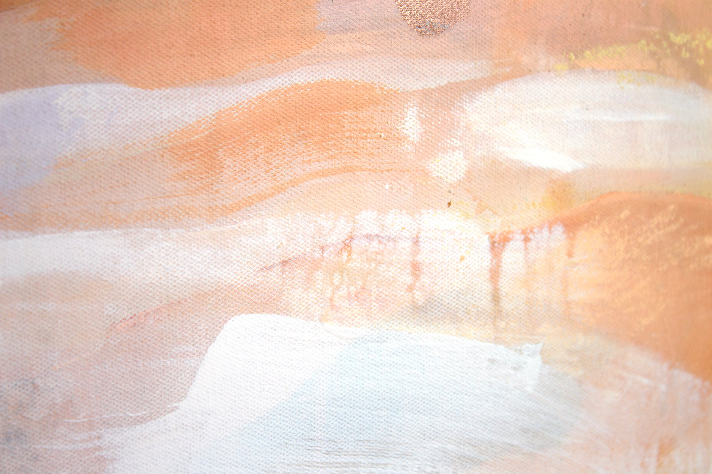 Close up detail of the painting Aura by Hannah adamaszek. Large visible brush strokes and drips.