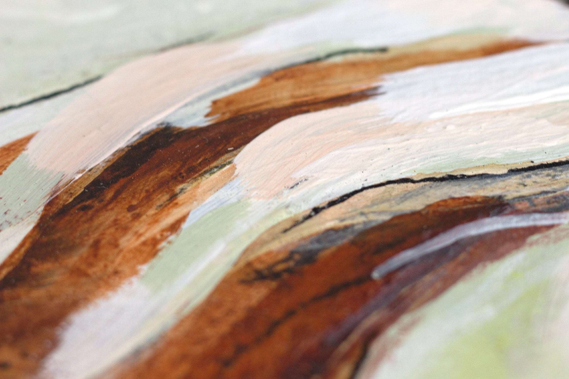 Close up detail of the hair with visible brush strokes on painting Balm by Hannah Adamaszek