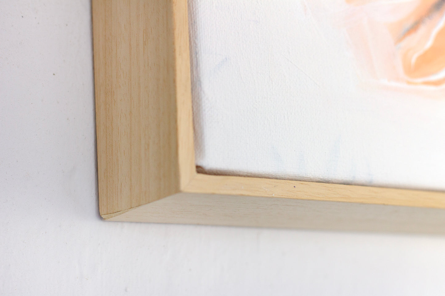 Close up detail of natural wooden tray frame for artwork Golden Ginger by Hannah Adamaszek.