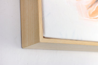 Close up detail of natural wooden tray frame for artwork Golden Ginger by Hannah Adamaszek.