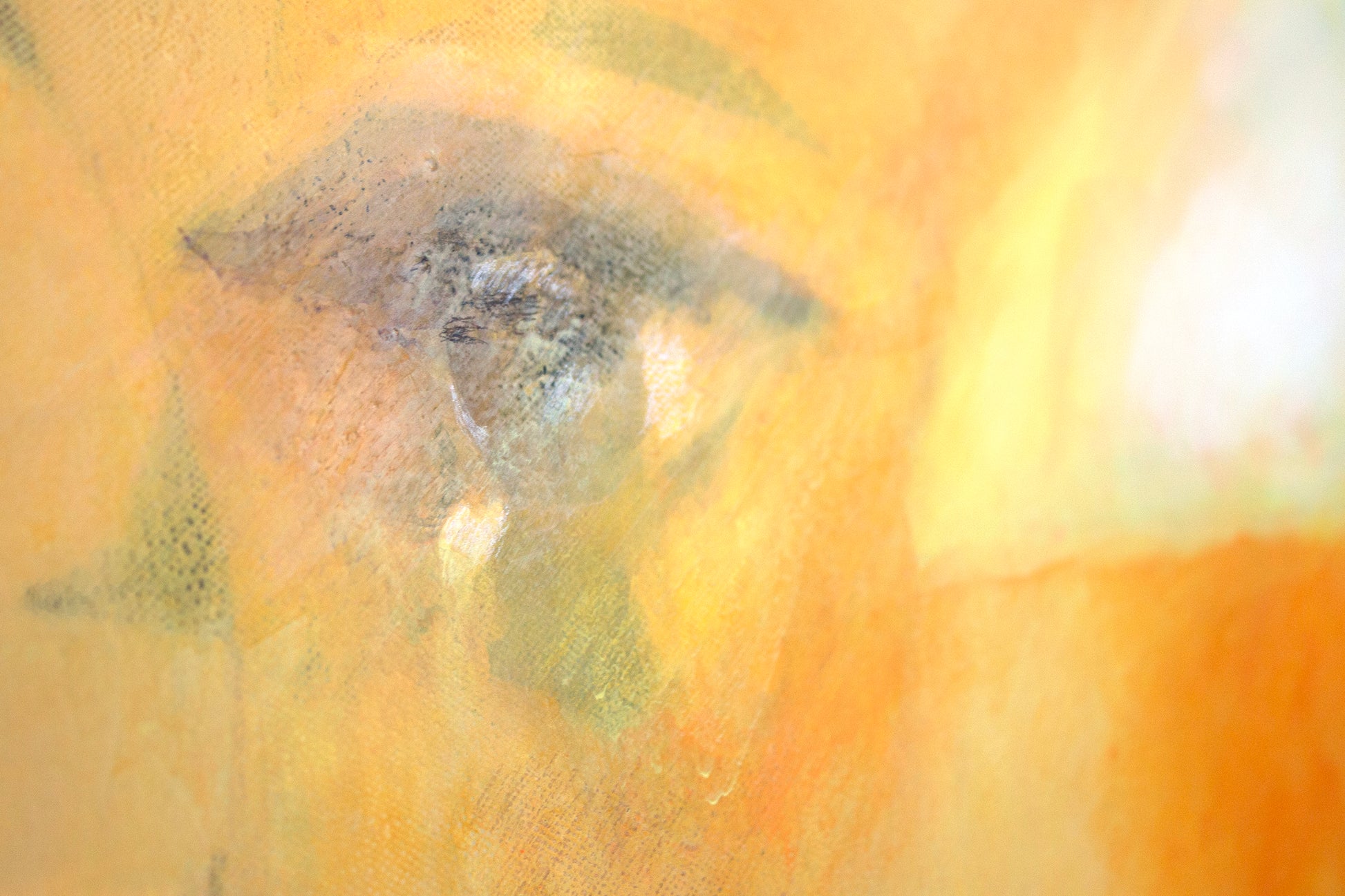 Close up detail of an eye of a woman on a orange portrait painting.