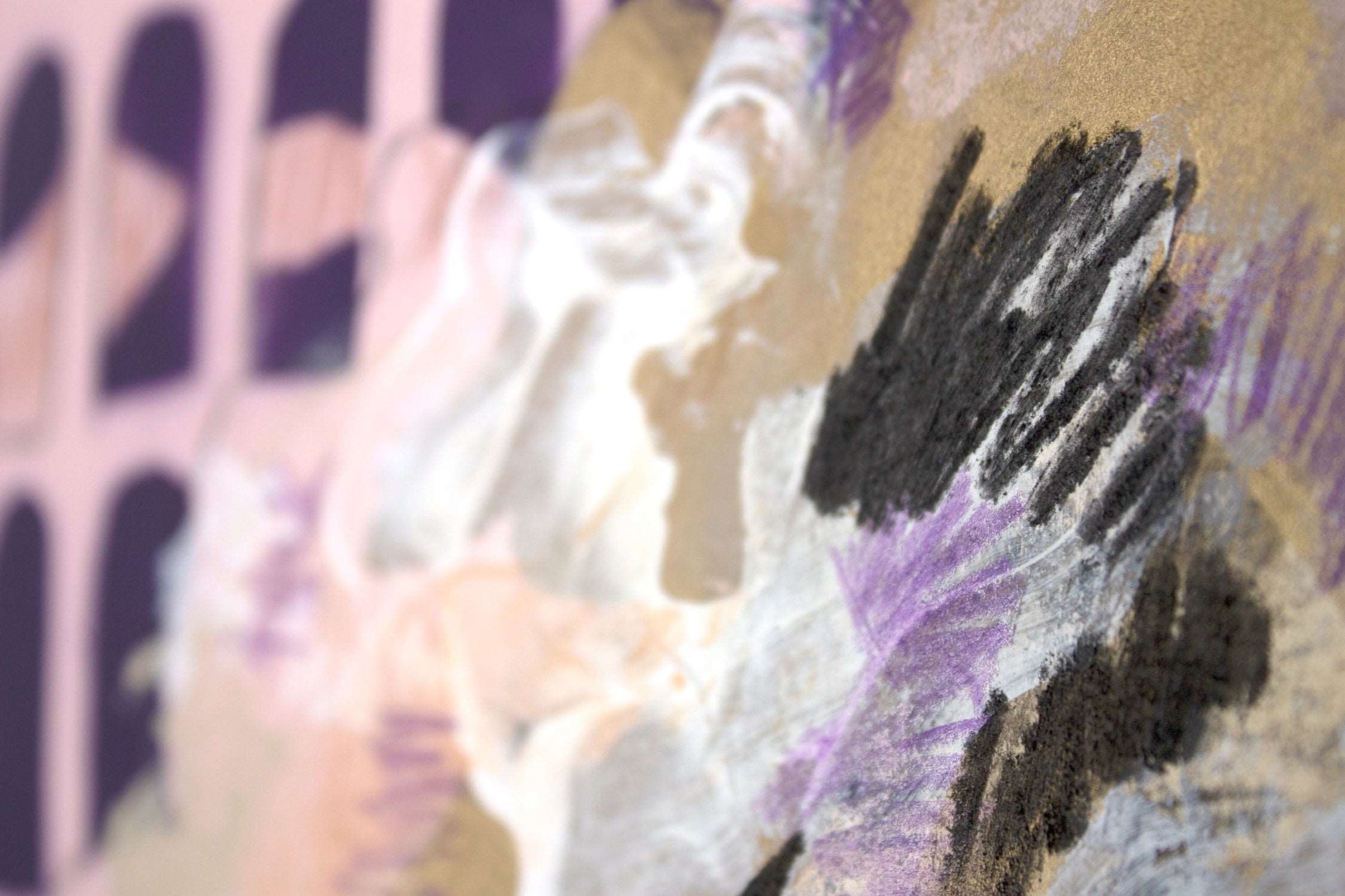 Close up detail and textures in charcoal of painting Under the Pastel Arches by Hannah Adamaszek