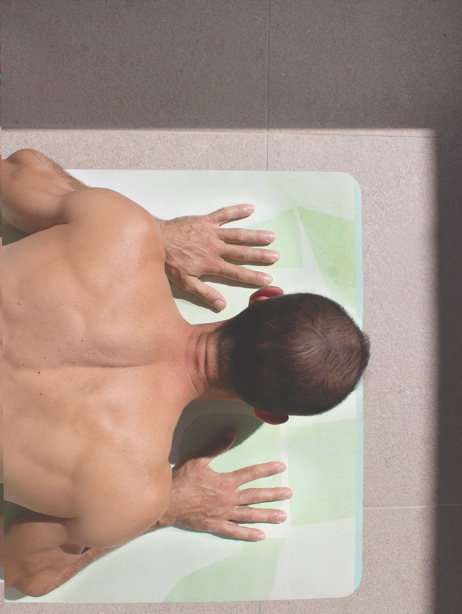 Algae Forest eco yoga mat by Hannah Chloe in Chaturanga Dandasana pose — features natural rubber base and non-slip vegan suede surface for hot yoga.