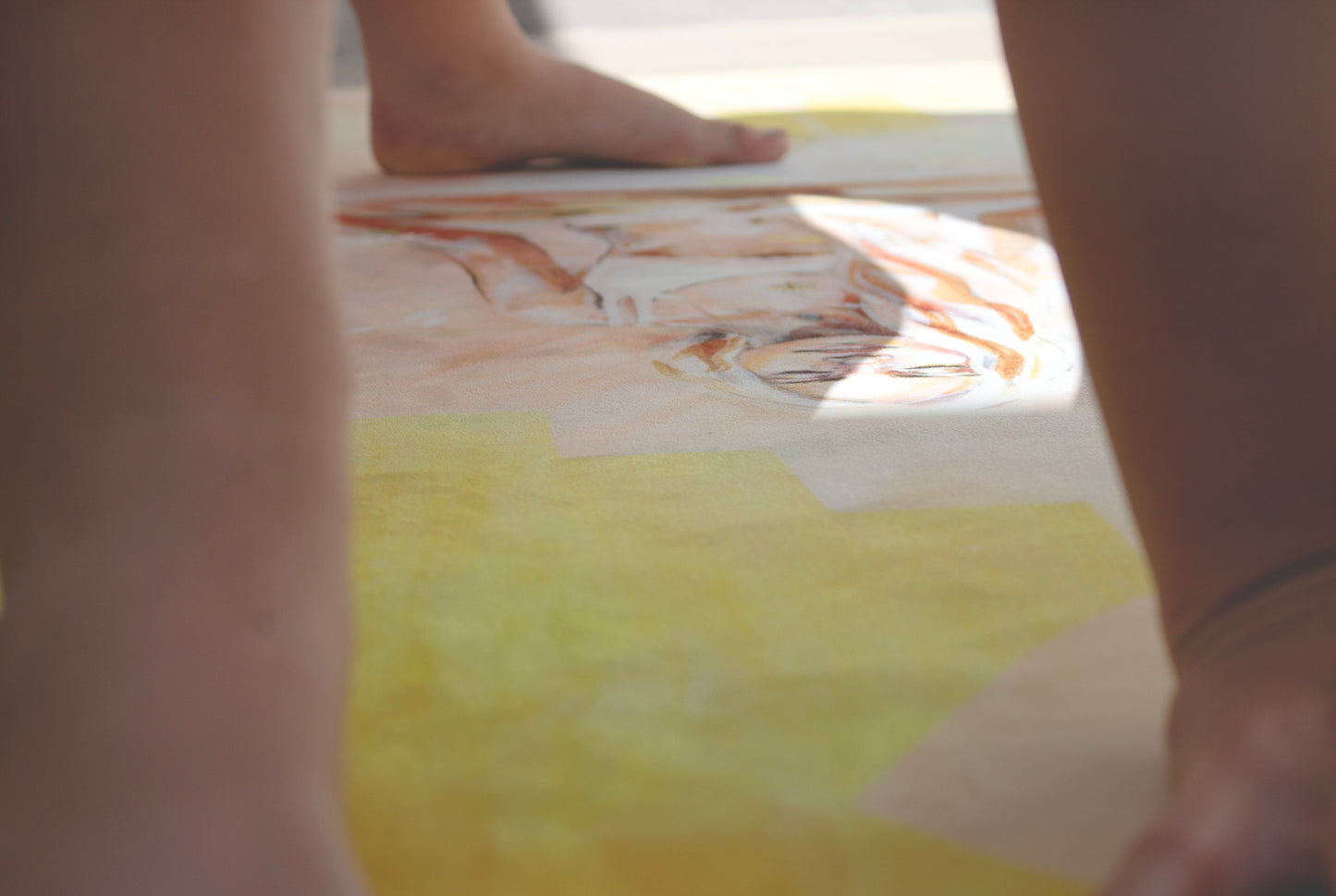 Apricot Glow eco yoga mat by Hannah Chloe displayed during yoga practice — natural rubber base and non-slip vegan suede surface in warm apricot tone.