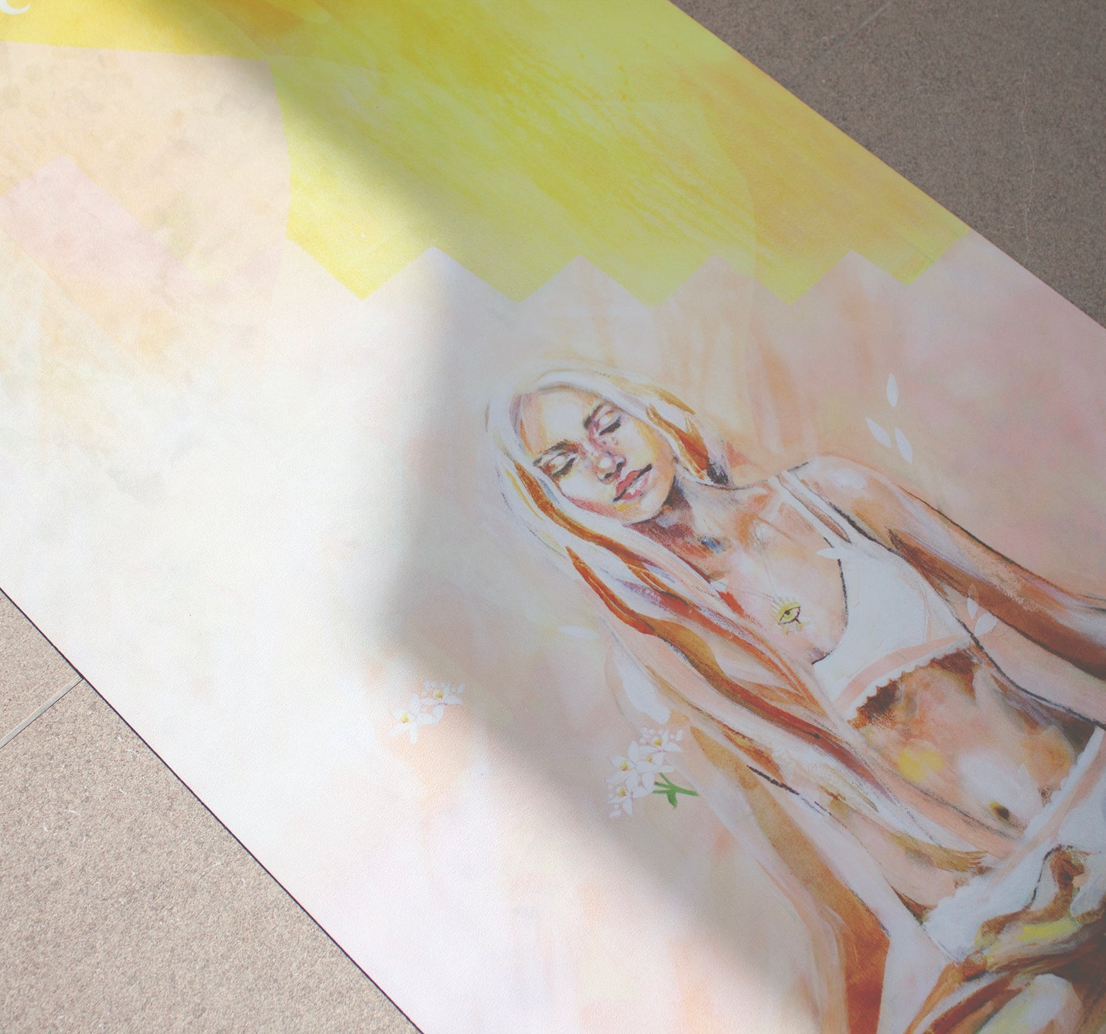 Apricot Glow eco yoga mat by Hannah Chloe — natural rubber base and non-slip vegan suede surface captured in soft studio light