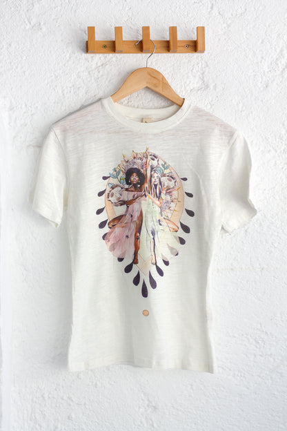 Organic cotton t-shirt featuring the Grounded print by artist Hannah Chloe, created in collaboration with Chasing Rivers.