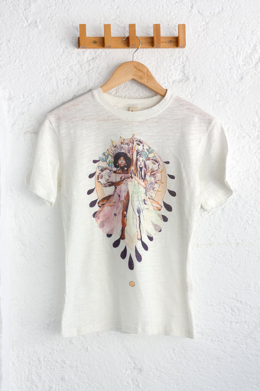 Organic cotton t-shirt featuring the Grounded print by artist Hannah Chloe, created in collaboration with Chasing Rivers.